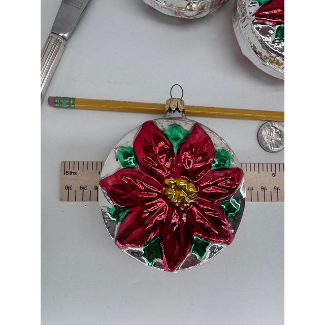 Glass Poinsettia Christmas Ornaments, Set of 6 For Sale - Image 7 of 8