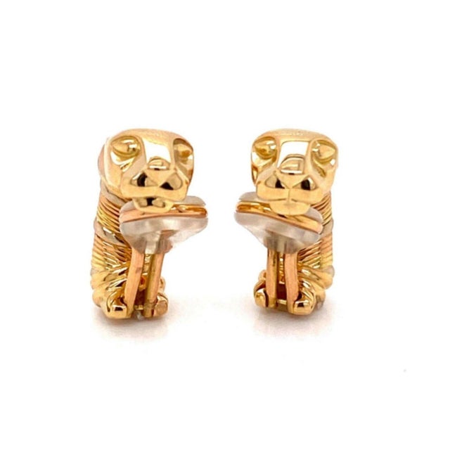 Cartier Cartier Panthere 18k Tri-Color Gold Clip On Huggie Earrings w/Paper For Sale - Image 4 of 11