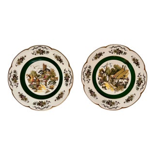 1950s Green and Gold English"Ascot" Decorative Plates by Wood and Sons, Set of 2 For Sale