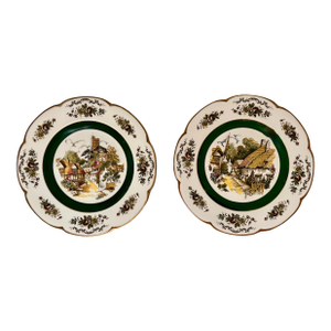 1950s Green and Gold English"Ascot" Decorative Plates by Wood and Sons, Set of 2