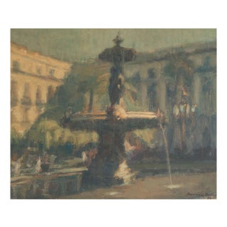Plaça Reial (Royal Square), Barcelona, Oil on Canvas, 1950s For Sale