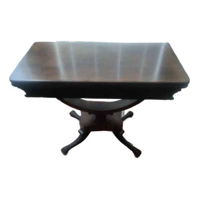 Antique Early 19 Th Century Gaming Table W/Curved Support and Lions Paw Feet For Sale