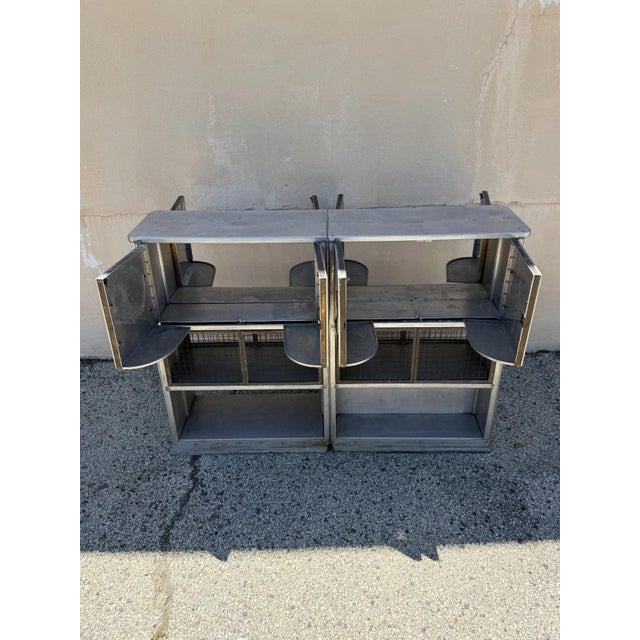 Art Deco Antique Art Deco Steel Metal Dual Sided Dental Medical Cabinets Bar - A Pair For Sale - Image 3 of 18