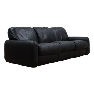 Vintage Black Leather Sofa, 1970s For Sale