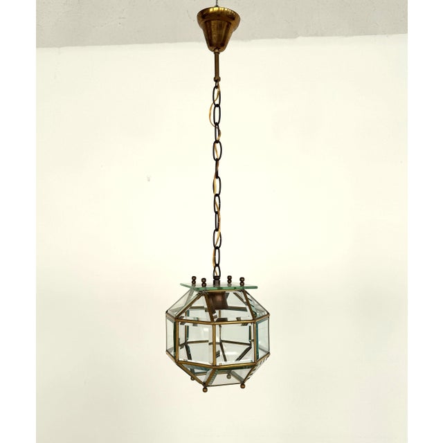 Italian Brass and Cut Glass Pendant Lamp, 1960s For Sale - Image 10 of 14