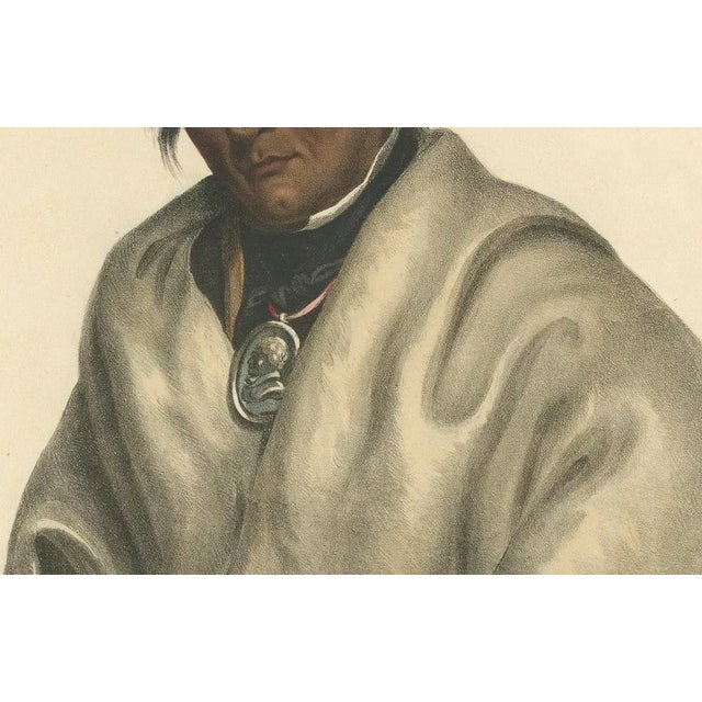 Ojibwe Warrior Portrait, Meta-Koosega, Hand-Colored Lithograph, 1838 For Sale - Image 6 of 12