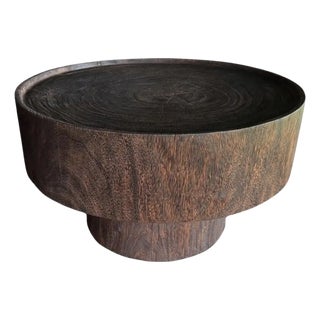 Sculptural Round Table Mango Wood, Espresso Finish, Modern Organic For Sale