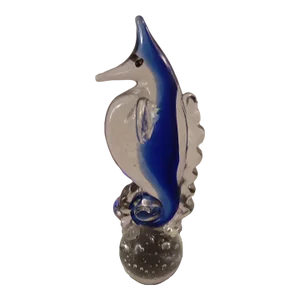 1980s Murano Style Blue Ombre Art Glass Seahorse Figurine