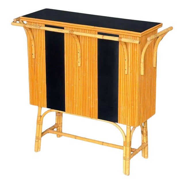 French Mid-Century Modern Tiki Drinks or Cocktail Bar or Console Table of Rattan For Sale