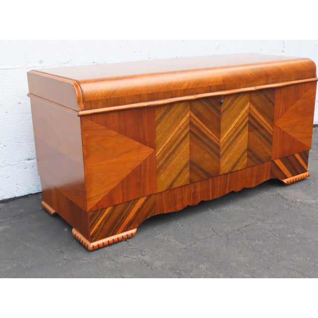 Lane Art Deco Waterfall Inlay Cedar Chest Blanket Trunk 6627 For Sale - Image 17 of 18