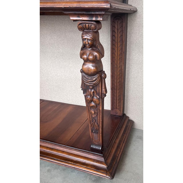 19th Century Console Carved Table Renaissance with Beige Marble Top For Sale - Image 12 of 18