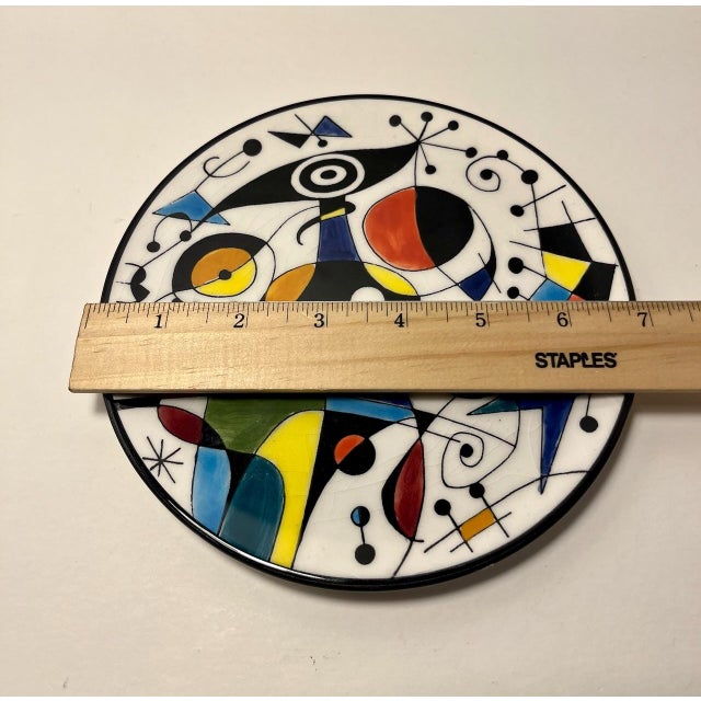 Vintage Ceramar Spain Abstract Plate Joan Miro Style Hand Painted Ceramic Wall Plate For Sale In Los Angeles - Image 6 of 6
