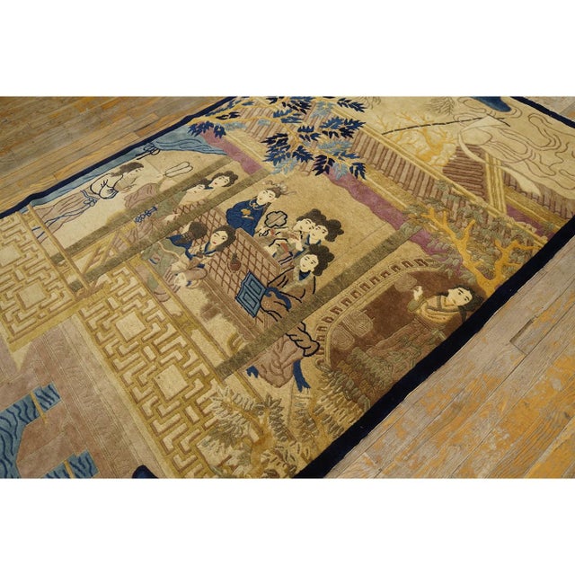 Textile 1920s Traditional Antique Artistic Chinese Scenic Pictorial Peking Area Rug For Sale - Image 7 of 9
