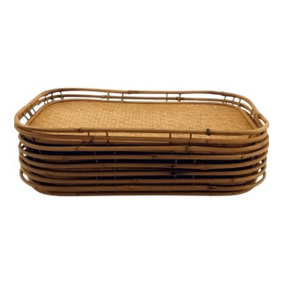 Detroit Modern — Mid-Century Rattan Nesting Tray Collection, Set of Five (1960s) For Sale