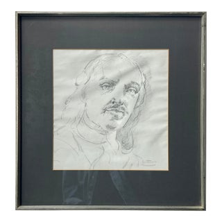 1970s Original Portrait Pencil Sketch by Michael William Linstrom - Framed For Sale