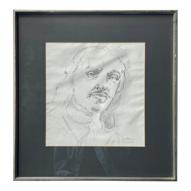 1970s Original Portrait Pencil Sketch by Michael William Linstrom - Framed For Sale