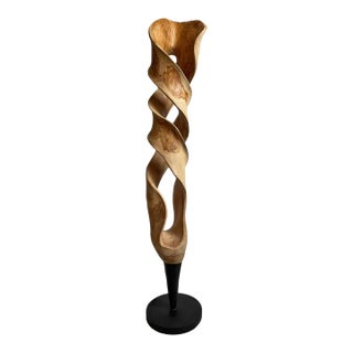 Twisting Mahogany Wood Sculpture on Stand For Sale