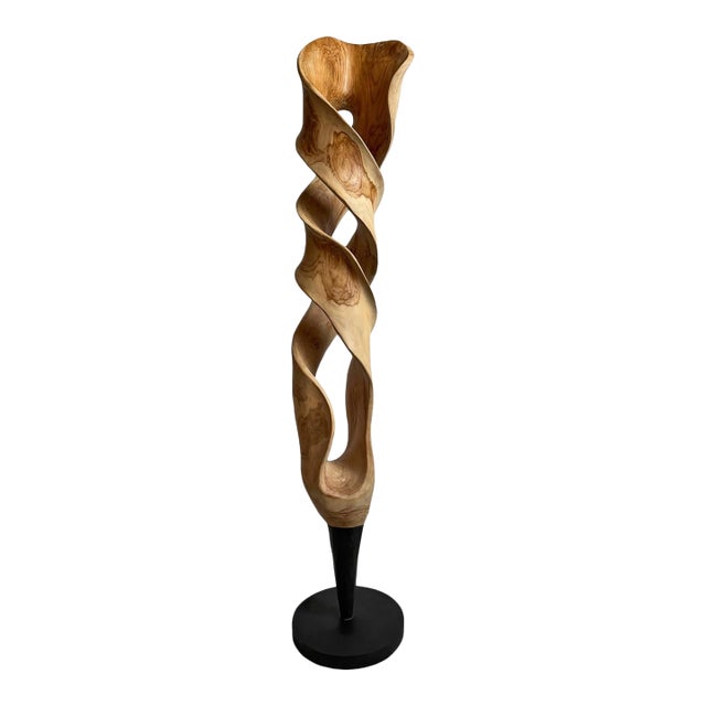 Twisting Mahogany Wood Sculpture on Stand For Sale
