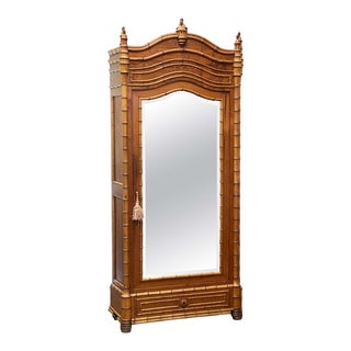 Faux Bamboo Armoire of Long Leaf Pine and Cherry From France For Sale