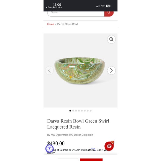 Made Goods Darva Bowl Green Swirl Lacquered Resin Decorative Centerpiece For Sale In San Diego - Image 6 of 6