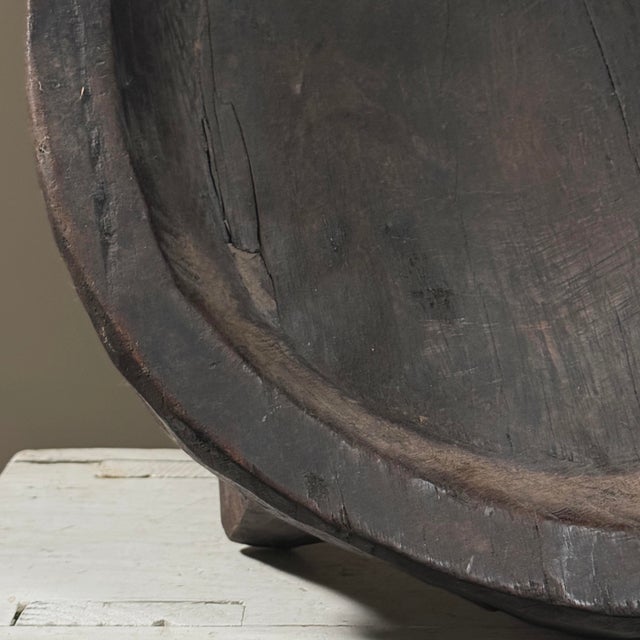 Antique Hand Carved Folk Art African Patinated Tray/Brutalist For Sale - Image 9 of 12