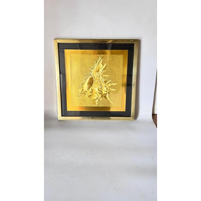 Modern Embossed Gold Shell Artwork with Metallic Finish & Layered Framing, 1960s For Sale - Image 9 of 18