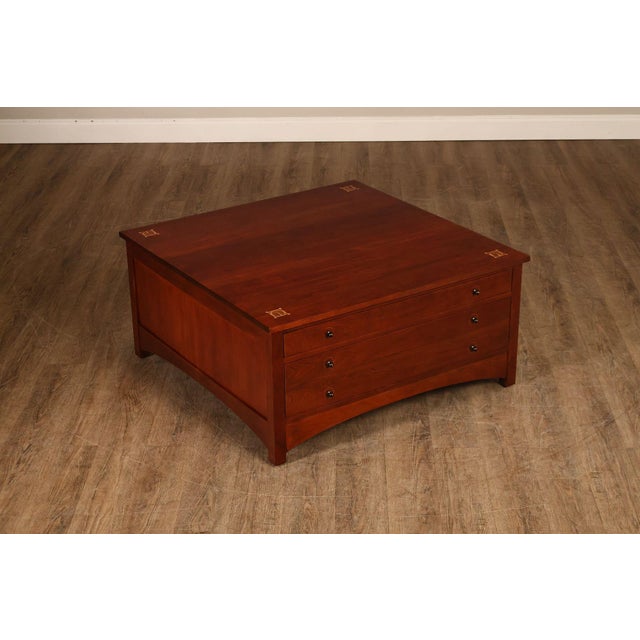 High Quality American Made Solid Cherry Cocktail or Coffee Table with Pair of Dovetailed Drawers and Decorative Inlay on...