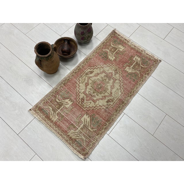Turkish Oushak Vintage Small Carpet For Sale - Image 3 of 5