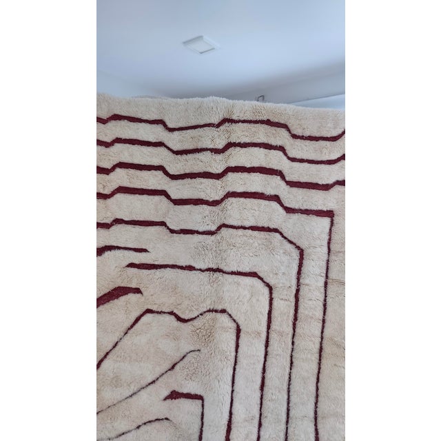 Handmade Moroccan Beni Mrirt Rug, Ivory Oxblood Topographic, 9'9" X 6'8" For Sale - Image 13 of 15