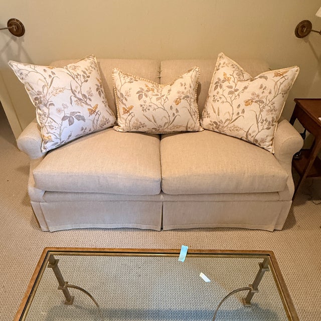 O'Henry Loveseat Perfect size for a bedroom or office. In excellent condition and the quality is top notch. Neutral fabric...