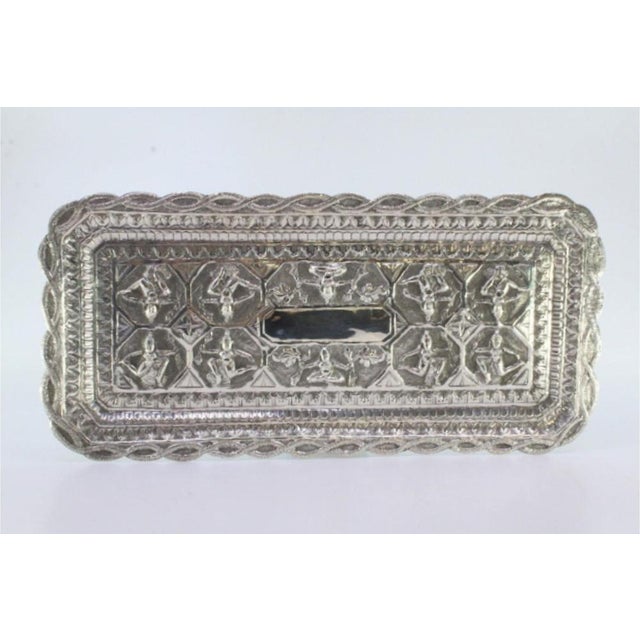 Tray in Embossed Silver with Hindu Deities For Sale - Image 4 of 5
