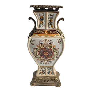 Large Vintage Castilian Porcelain & Brass Vase