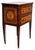 A small two-drawer walnut side table with exceptional marquetry inlaid design, and having wonderful presence and style....