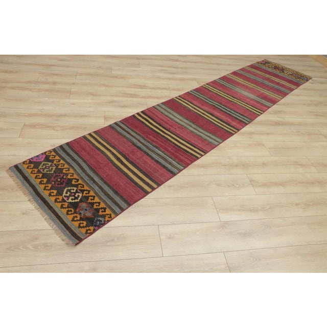 1960s 1950s Traditional Red Striped Kilim Rug For Sale - Image 5 of 13