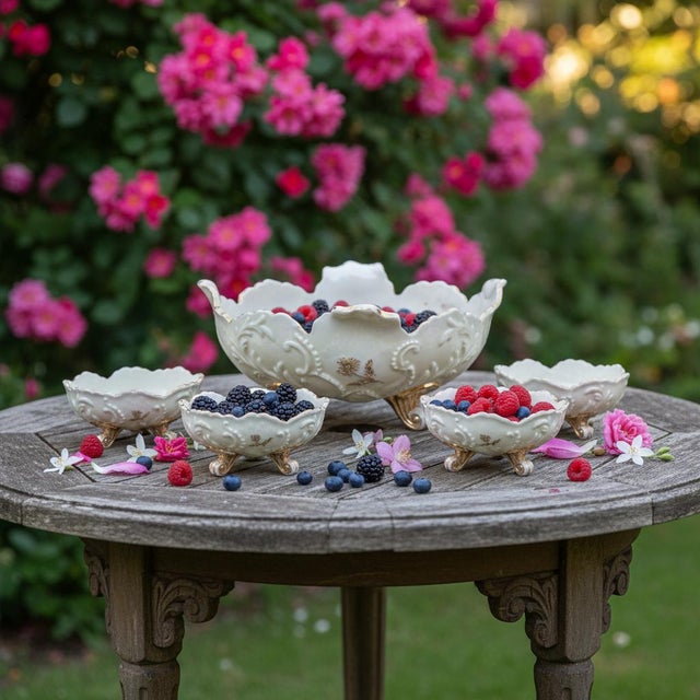 Antique Northwood Chrysanthemum Sprig master berry bowl set, produced in the early 1900s during the height of American...