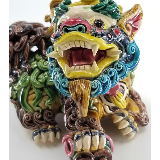 Vintage Foo Dog Porcelain Statue Figurine Signed Koji Pottery