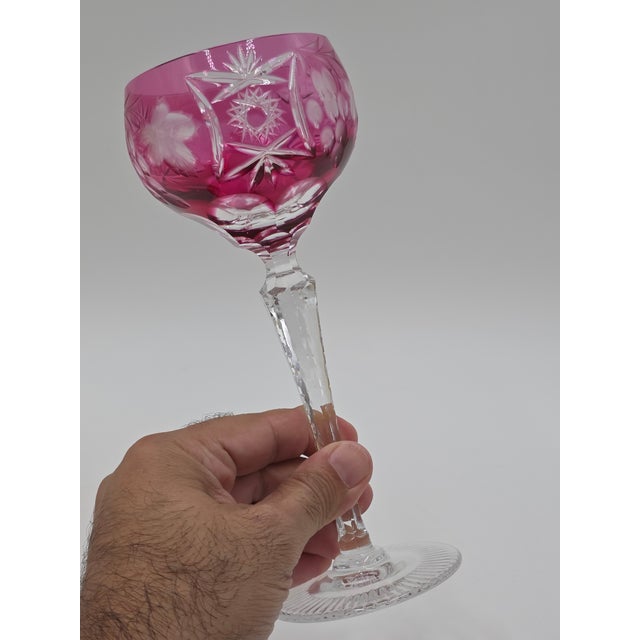 1960s Nachtmann Traube Cordials Crystal Wine Glasses Multi Color Cut to Clear- Set of 5 For Sale - Image 11 of 12