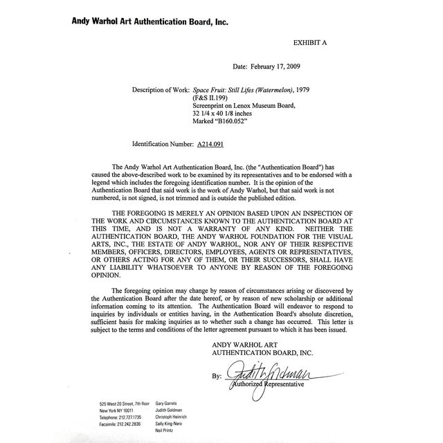 Pop Art Andy Warhol, Space Fruit: Watermelon (Large Screen Print - Authenticated), 1979 For Sale - Image 3 of 3