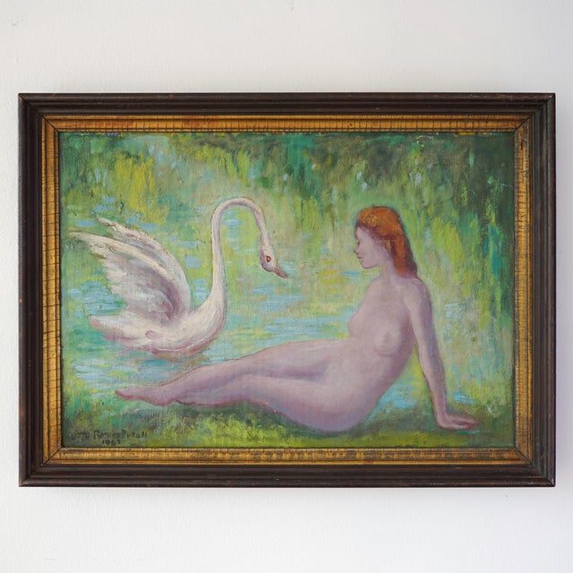 Original painting signed and dated 1962 by Otto Rothenburgh. Painted oil on board depicting a modernist scene of a nude...