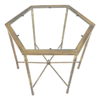 Mastercraft Mid Century Modern Hexagon Top Faux Bamboo Legs Coffee Side Table For Sale