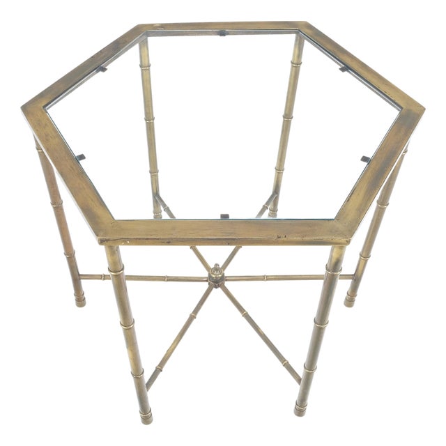 Mastercraft Mid Century Modern Hexagon Top Faux Bamboo Legs Coffee Side Table For Sale