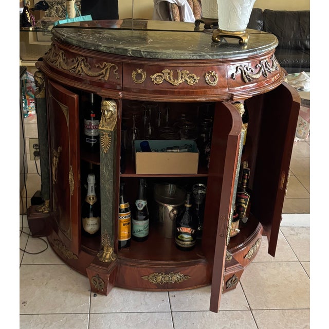 Brown Vintage French Empire Style Demilune Marble Top Bar Cabinet With Bronze Ormolu For Sale - Image 8 of 8