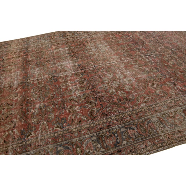 Antique Handmade Rust Persian Malayer Wool Rug With Floral Design For Sale In New York - Image 6 of 7