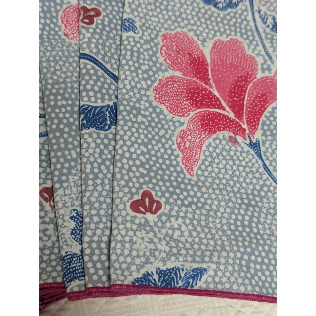 Vintage China Seas Quadrille Designer Fabric Napkins Set of 11 | Chinoiserie Blue Pink Floral | 18x18 | to-the-Trade Luxury Textile For Sale In Orlando - Image 6 of 11