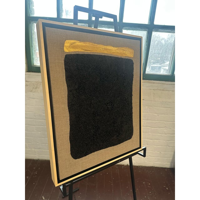 Vintage Gold and Noir Textural Masterpiece Painting Natural Floating FRame Larger Size 16wx20h x5, Imported Spanish Linen...