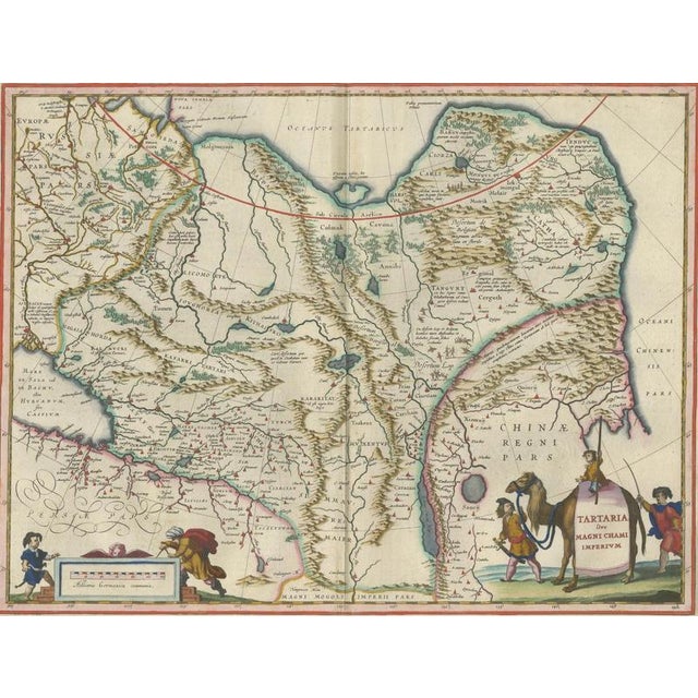 17th Century Imperial Tartary Map of Central Asia with Caravan Scene from Blaeu, 1642 For Sale - Image 5 of 12