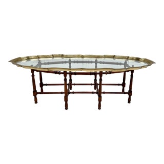 Chippendale Regency Faux Bamboo, Brass and Glass Coffee Table For Sale