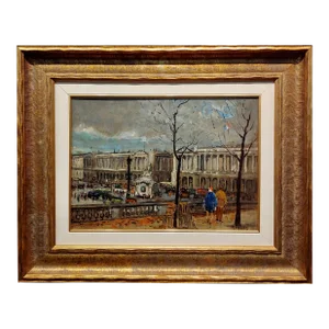 Maurice Falliès -Couple Looking at the Place De La Concorde in Paris-Oil Painting
