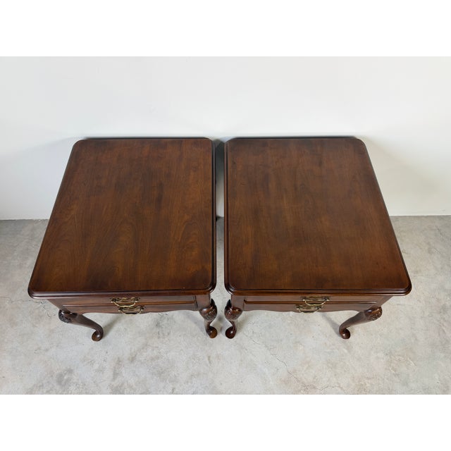 Brown 1970's Vintage Drexel Queen Anne Style Nightstands – A Pair For Sale - Image 8 of 16