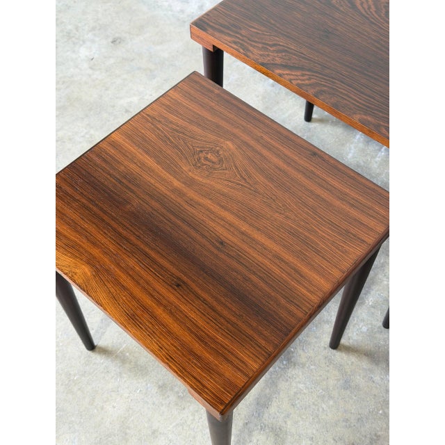 Rosewood Nesting Tables Set of 3 With Slim Tapered Legs Vintage Mid-Century Modern 1960s For Sale - Image 4 of 11
